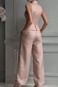 Willluxe® Tailored Waistcoat and Pleated Wide Leg Pants Set Structured Two-Piece Elegant Work Outfit