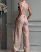 Willluxe® Tailored Waistcoat and Pleated Wide Leg Pants Set Structured Two-Piece Elegant Work Outfit