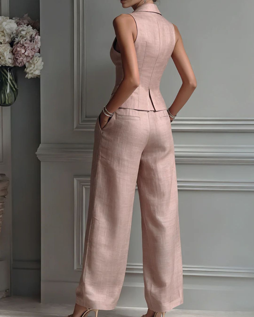 Willluxe® Tailored Waistcoat and Pleated Wide Leg Pants Set Structured Two-Piece Elegant Work Outfit
