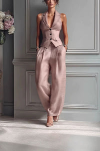 Willluxe® Tailored Waistcoat and Pleated Wide Leg Pants Set Structured Two-Piece Elegant Work Outfit