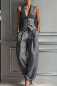 Willluxe® Tailored Waistcoat and Pleated Wide Leg Pants Set Structured Two-Piece Elegant Work Outfit