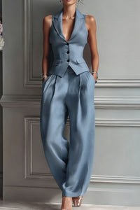 Willluxe® Tailored Waistcoat and Pleated Wide Leg Pants Set Structured Two-Piece Elegant Work Outfit
