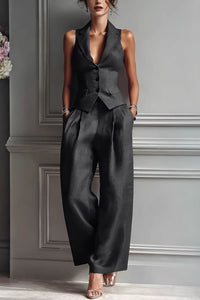 Willluxe® Tailored Waistcoat and Pleated Wide Leg Pants Set Structured Two-Piece Elegant Work Outfit
