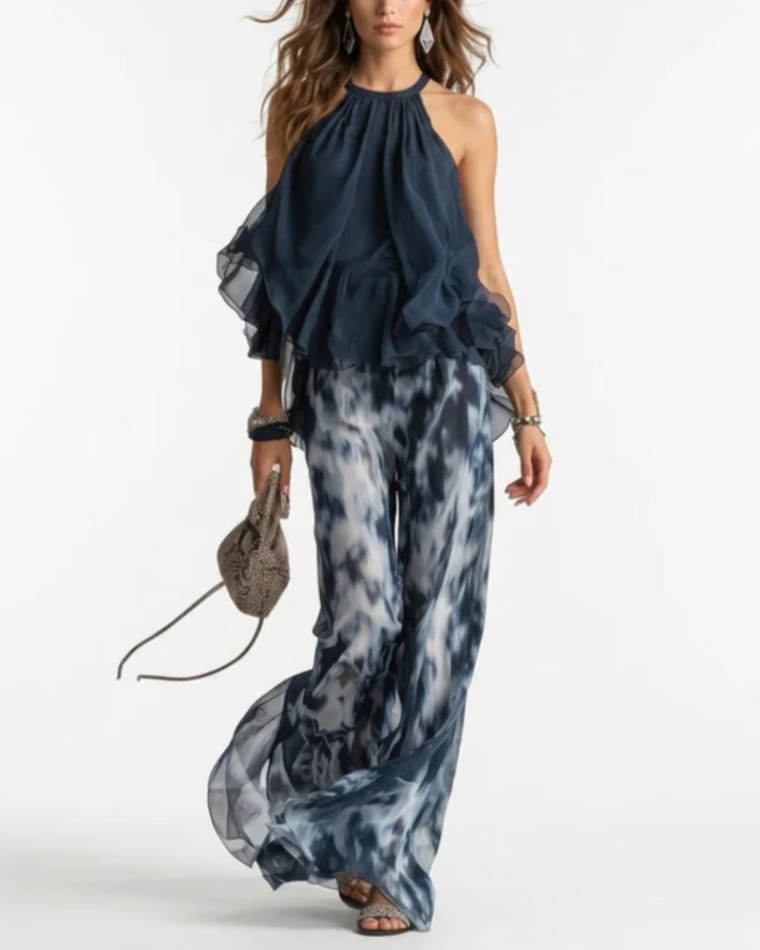 Willluxe® Ludovica Off-Shoulder Blouse and Pants Set Elegant Two-Piece Outfit