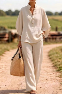 Willluxe® Batwing Sleeve Two-Piece Set Wide Leg Pants Coastal Chic Outfit