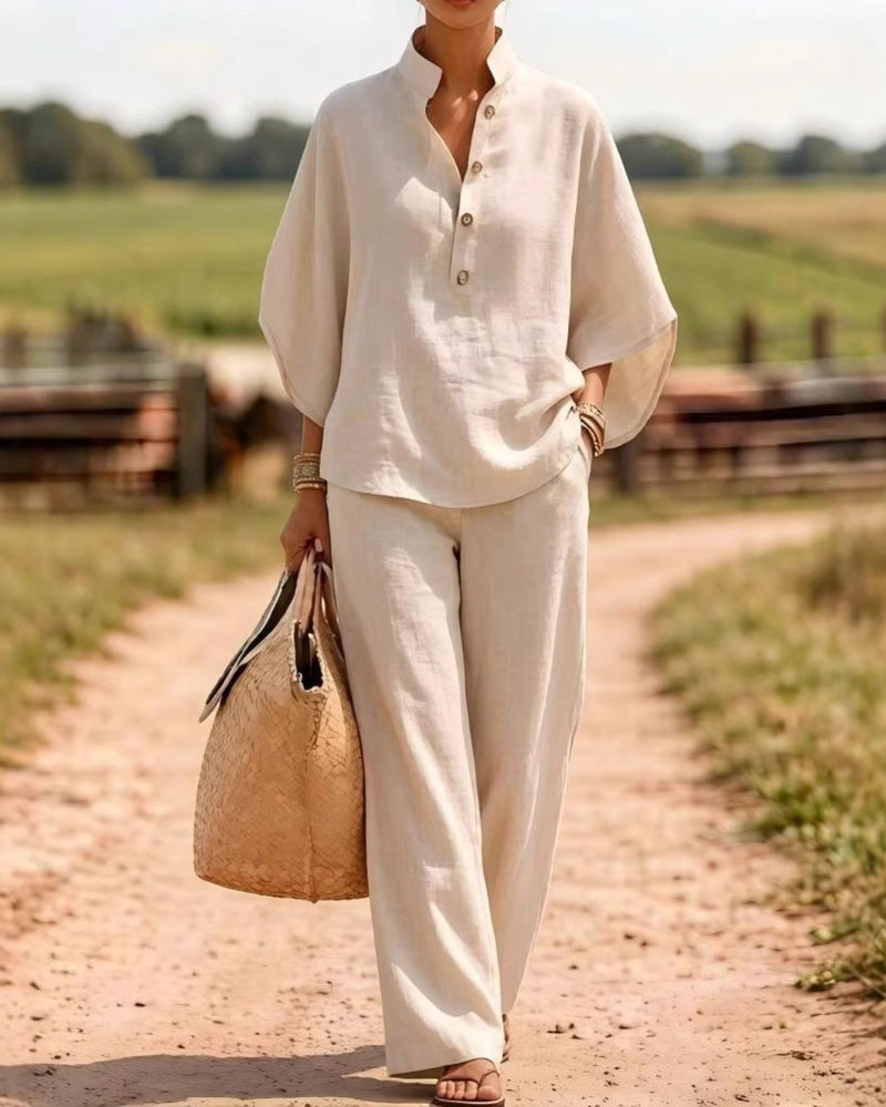 Willluxe® Batwing Sleeve Two-Piece Set Wide Leg Pants Coastal Chic Outfit