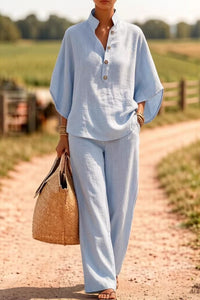 Willluxe® Batwing Sleeve Two-Piece Set Wide Leg Pants Coastal Chic Outfit