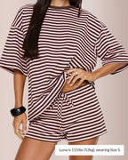 Willluxe® Oversized Tee & Drawstring Shorts Striped Lounge Set