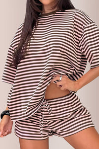 Willluxe® Oversized Tee & Drawstring Shorts Striped Lounge Set