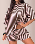 Willluxe® Oversized Tee & Drawstring Shorts Striped Lounge Set