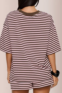 Willluxe® Oversized Tee & Drawstring Shorts Striped Lounge Set