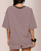 Willluxe® Oversized Tee & Drawstring Shorts Striped Lounge Set