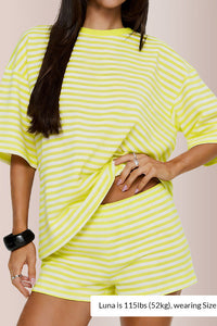 Willluxe® Oversized Tee & Drawstring Shorts Striped Lounge Set