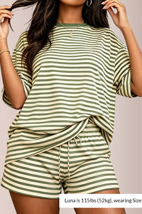 Willluxe® Oversized Tee & Drawstring Shorts Striped Lounge Set