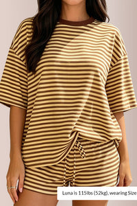 Willluxe® Oversized Tee & Drawstring Shorts Striped Lounge Set