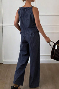 Willluxe® Minimalist Striped Drawstring Halter Top & Wide Leg Pants Set