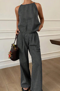 Willluxe® Minimalist Striped Drawstring Halter Top & Wide Leg Pants Set