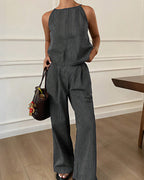 Willluxe® Minimalist Striped Drawstring Halter Top & Wide Leg Pants Set