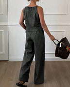 Willluxe® Minimalist Striped Drawstring Halter Top & Wide Leg Pants Set