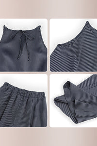 Willluxe® Minimalist Striped Drawstring Halter Top & Wide Leg Pants Set