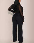 Willluxe® Siren Sheer Mesh Deep-V Flared Pant Set