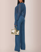 Willluxe® Siren Sheer Mesh Deep-V Flared Pant Set