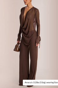 Willluxe® Siren Sheer Mesh Deep-V Flared Pant Set