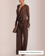Willluxe® Siren Sheer Mesh Deep-V Flared Pant Set