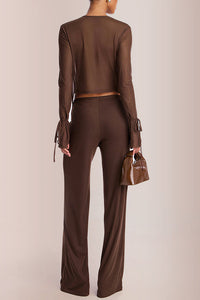 Willluxe® Siren Sheer Mesh Deep-V Flared Pant Set