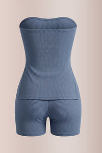 Willluxe® Ribbed Strapless Split Tube Top and Shorts Two-Piece Set