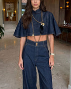 Willluxe® Modern Denim Capelet & High-Waist Tapered Pants Two-Piece Set