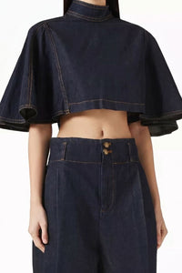 Willluxe® Modern Denim Capelet & High-Waist Tapered Pants Two-Piece Set