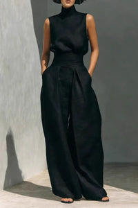 Willluxe® Sleeveless Top Wide Leg Pants Minimalist Two-Piece Outfit