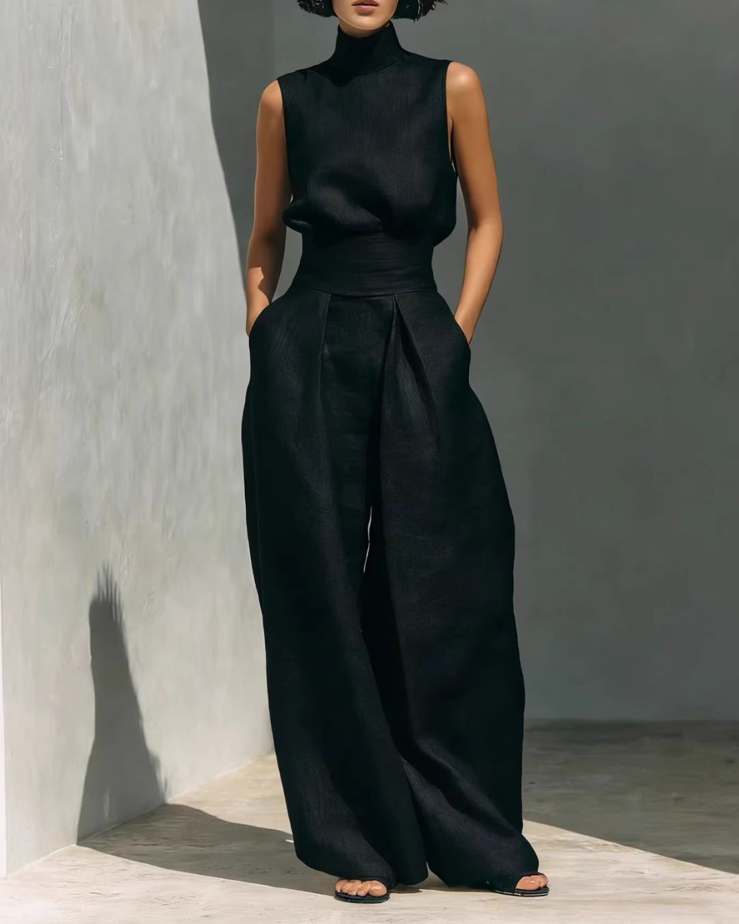 Willluxe® Sleeveless Top Wide Leg Pants Minimalist Two-Piece Outfit