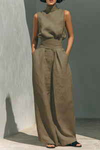 Willluxe® Sleeveless Top Wide Leg Pants Minimalist Two-Piece Outfit