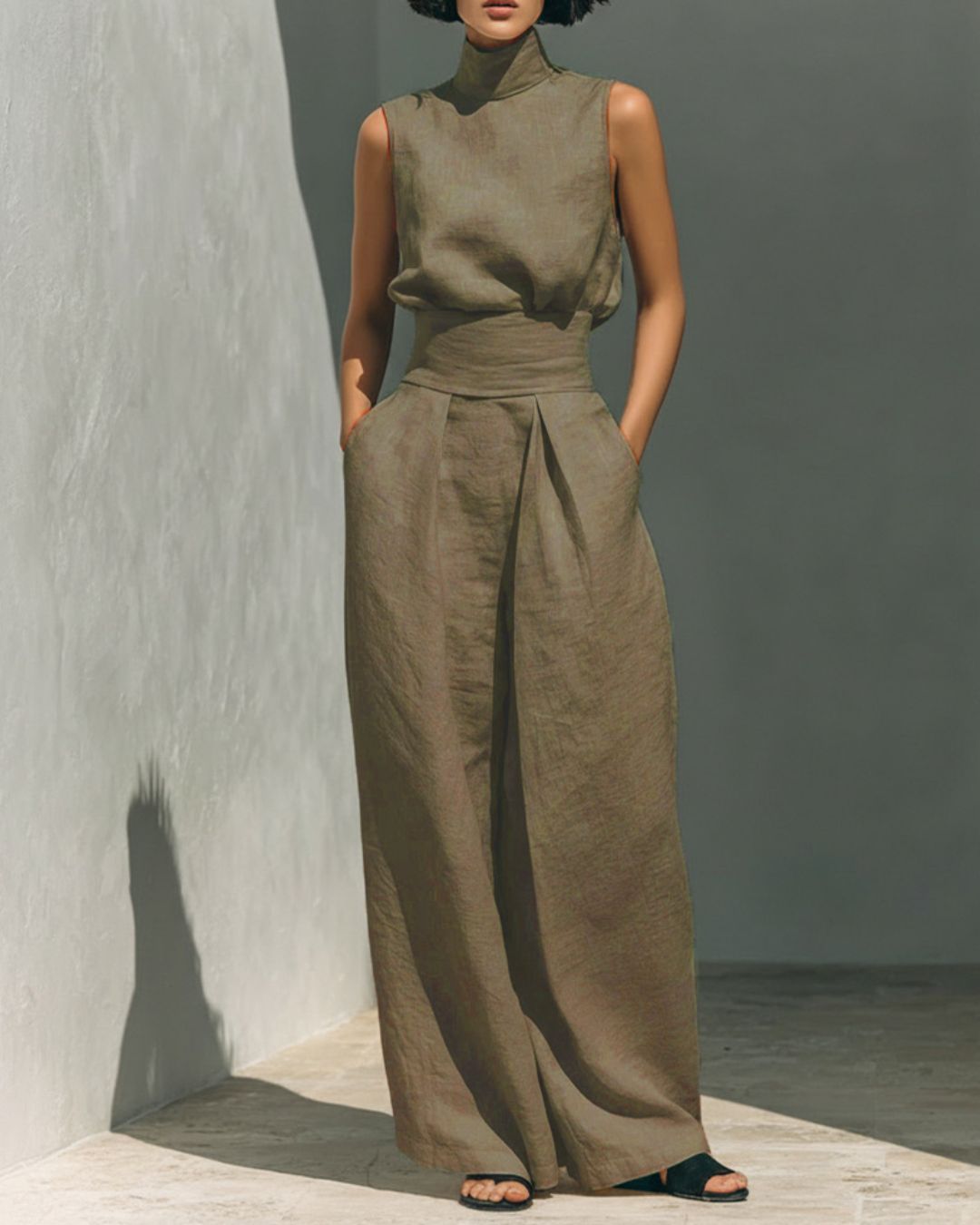 Willluxe® Sleeveless Top Wide Leg Pants Minimalist Two-Piece Outfit