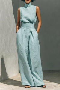 Willluxe® Sleeveless Top Wide Leg Pants Minimalist Two-Piece Outfit