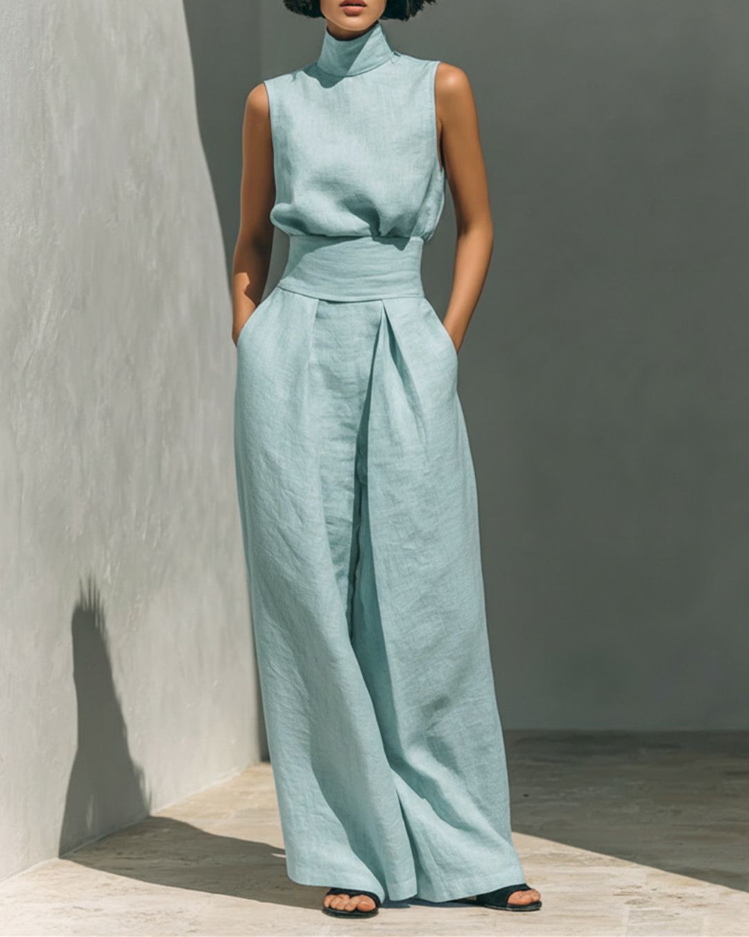 Willluxe® Sleeveless Top Wide Leg Pants Minimalist Two-Piece Outfit