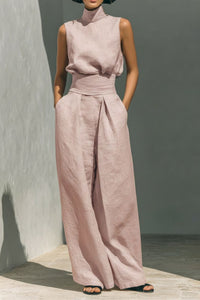 Willluxe® Sleeveless Top Wide Leg Pants Minimalist Two-Piece Outfit