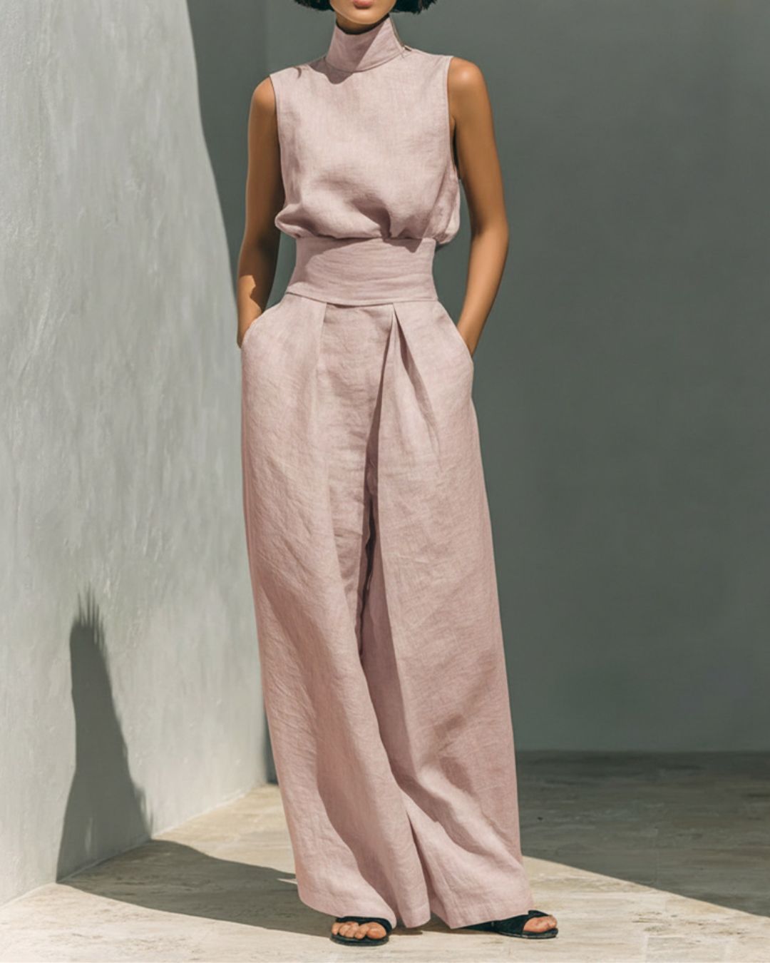 Willluxe® Sleeveless Top Wide Leg Pants Minimalist Two-Piece Outfit