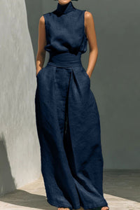 Willluxe® Sleeveless Top Wide Leg Pants Minimalist Two-Piece Outfit