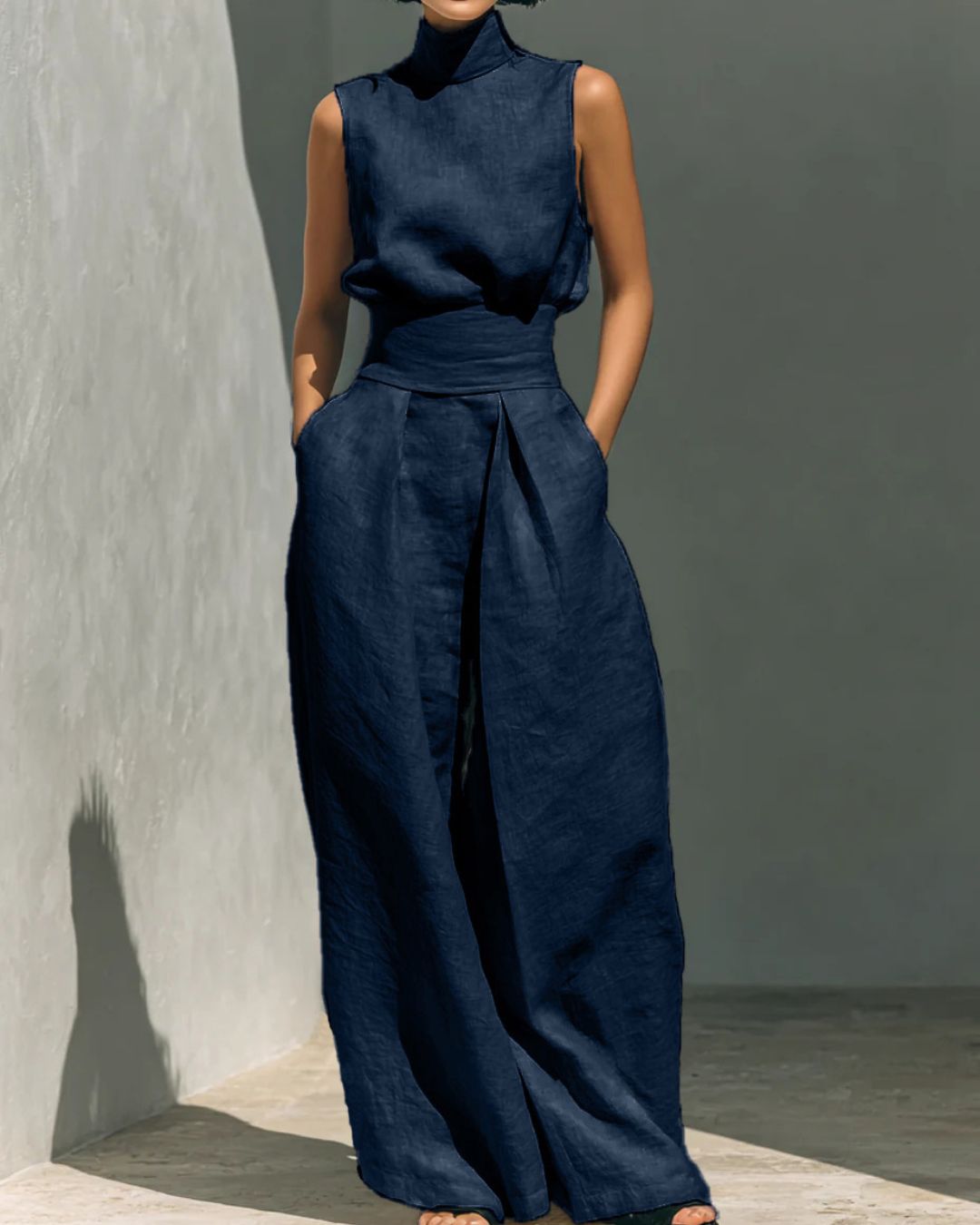 Willluxe® Sleeveless Top Wide Leg Pants Minimalist Two-Piece Outfit