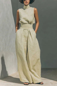 Willluxe® Sleeveless Top Wide Leg Pants Minimalist Two-Piece Outfit