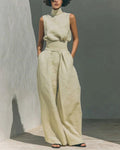 Willluxe® Sleeveless Top Wide Leg Pants Minimalist Two-Piece Outfit