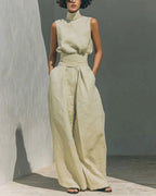 Willluxe® Sleeveless Top Wide Leg Pants Minimalist Two-Piece Outfit