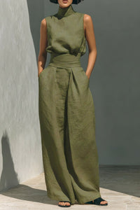 Willluxe® Sleeveless Top Wide Leg Pants Minimalist Two-Piece Outfit