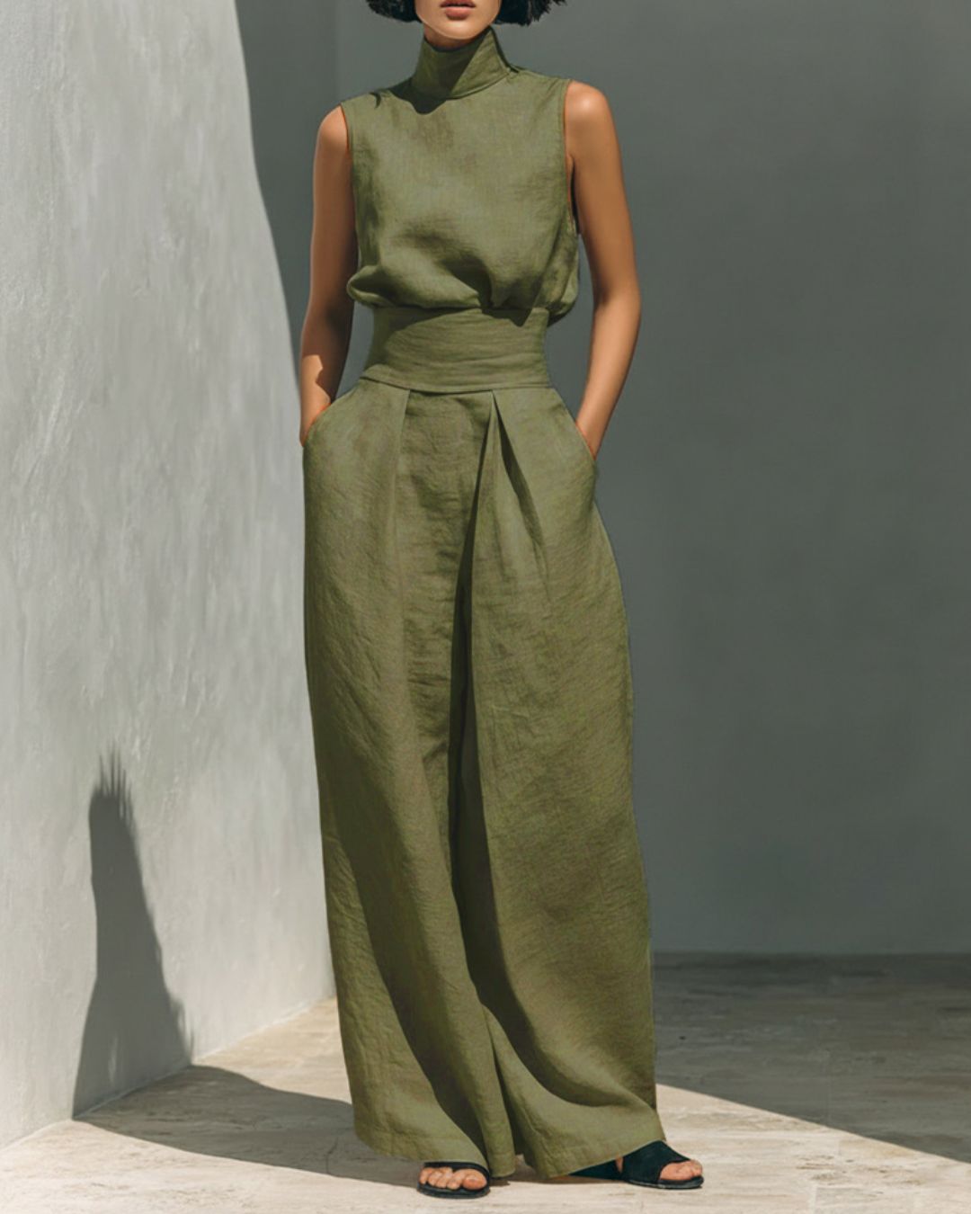 Willluxe® Sleeveless Top Wide Leg Pants Minimalist Two-Piece Outfit