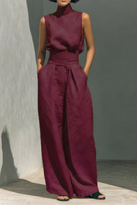Willluxe® Sleeveless Top Wide Leg Pants Minimalist Two-Piece Outfit