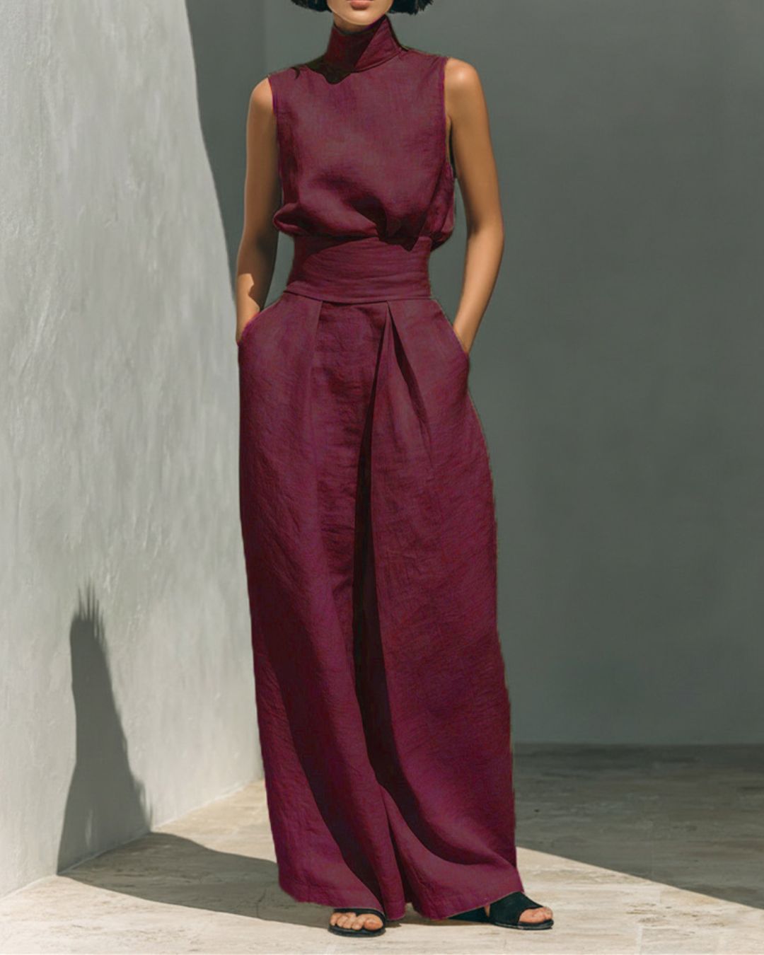 Willluxe® Sleeveless Top Wide Leg Pants Minimalist Two-Piece Outfit