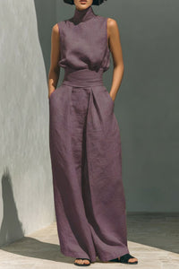 Willluxe® Sleeveless Top Wide Leg Pants Minimalist Two-Piece Outfit